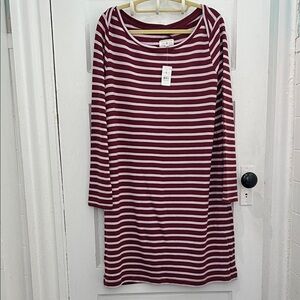 Lou & Grey Maroon and White Striped Long-Sleeve Shift Dress